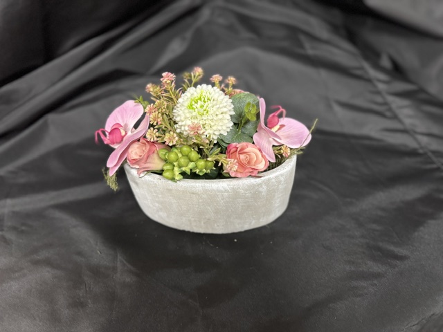 Zijden bloemen<br> ovaal potje